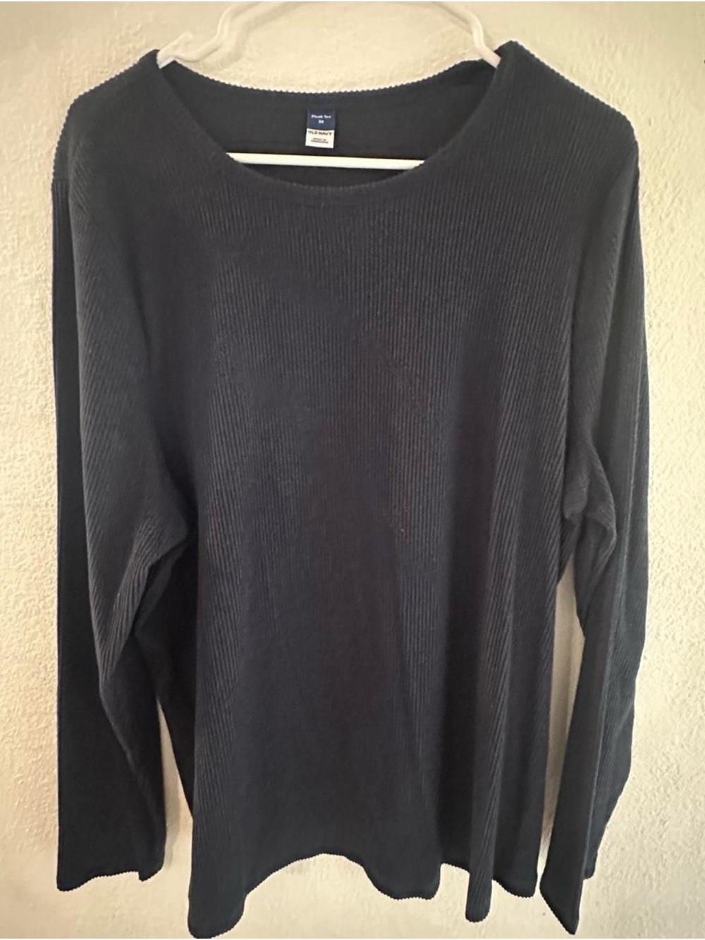 Old Navy Navy Blue Ribbed Long-Sleeve Crewneck Plush Tee